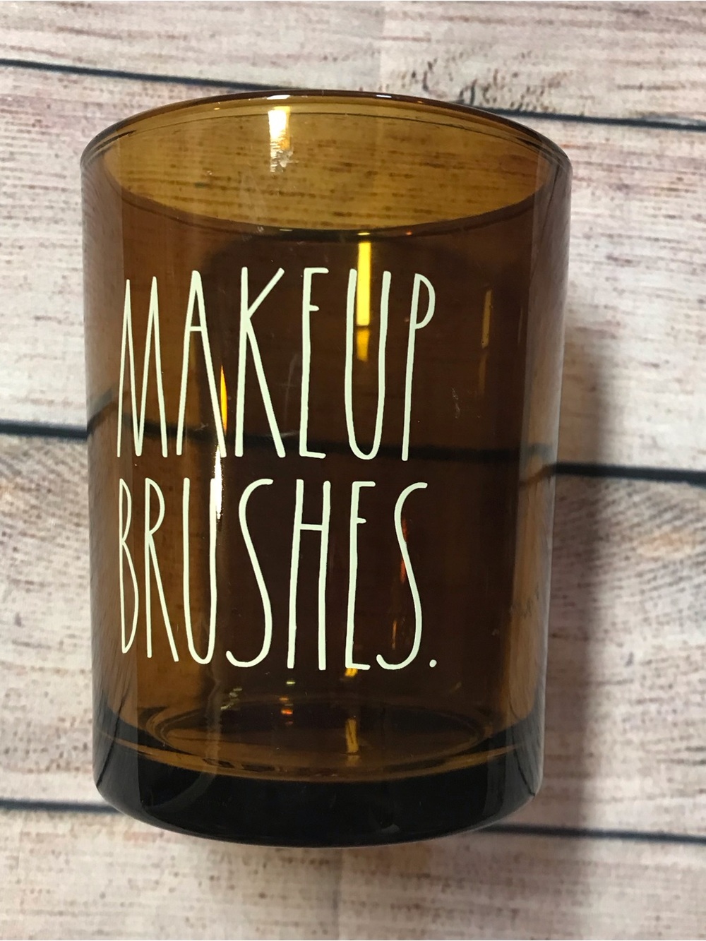 Rae Dunn Amber Glass "MAKEUP BRUSHES" Organizer